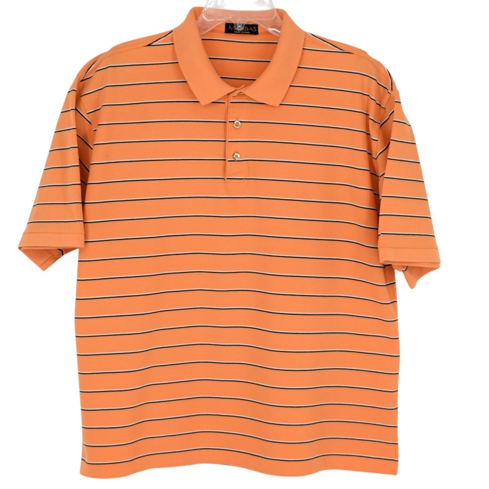 MARBAS Italy Men's XL Orange Striped Short Sleeve Mercerized Cotton Golf Polo